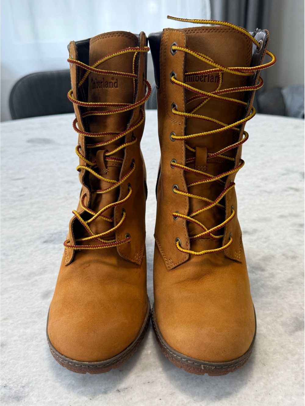 Timberland Women's Lace-Up Heeled Boots in Tan Nubuck Leather size 8.5